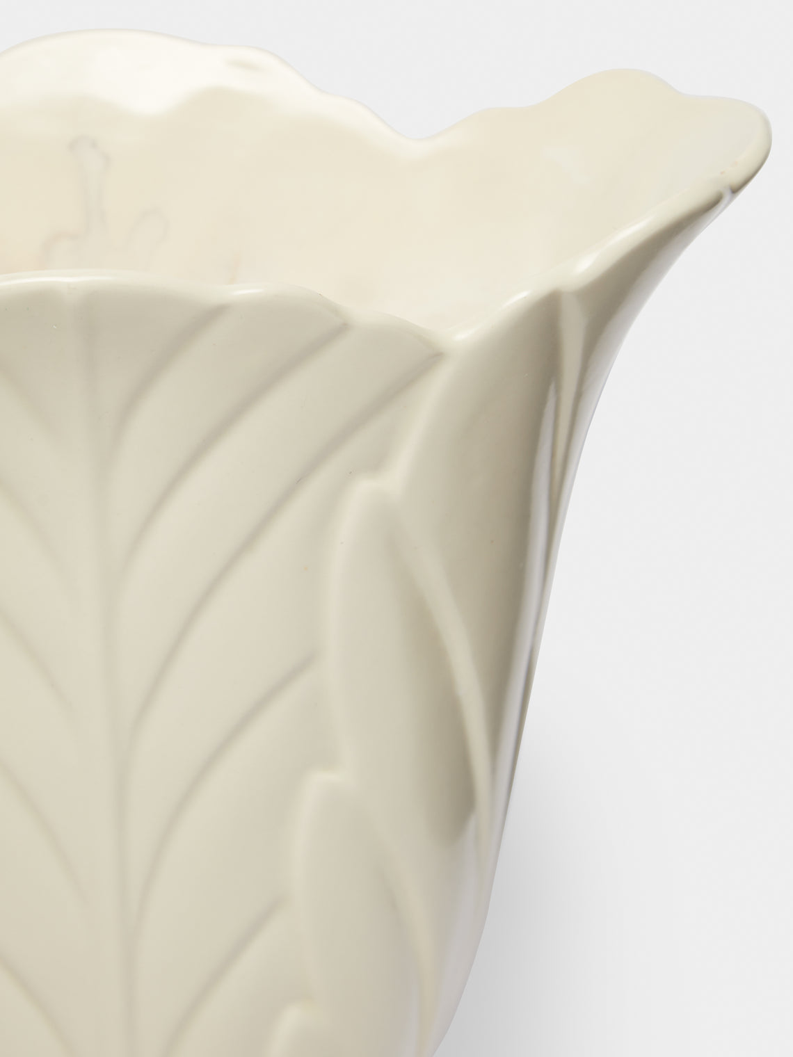Antique and Vintage - 1930-1940 Leaf Embossed Ceramic Vase - White - ABASK