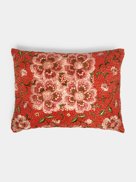 By Walid - 19th-Century Chinese Embroidery Silk Cushion - Red - ABASK - 