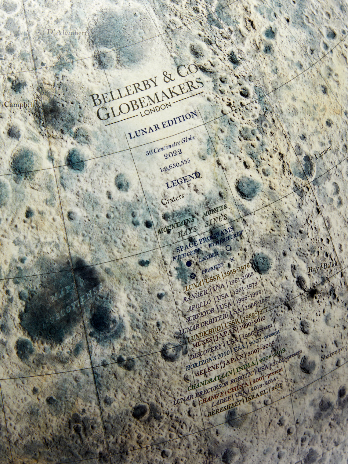 Bellerby & Co - The Albion Moon Desktop Globe (36cm) - Blue - ABASK