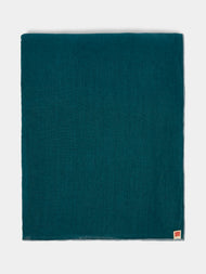 Madre Linen - Hand-Dyed Linen Contrast-Edge Rectangular Tablecloth - Blue - ABASK - 