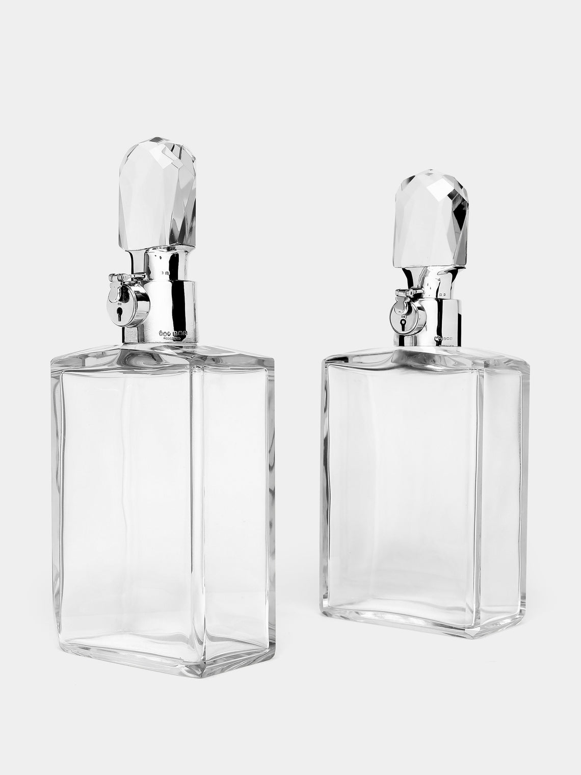 Antique and Vintage - 1930s Silver & Cut Glass Locking Decanter (Set of 2) - Clear - ABASK