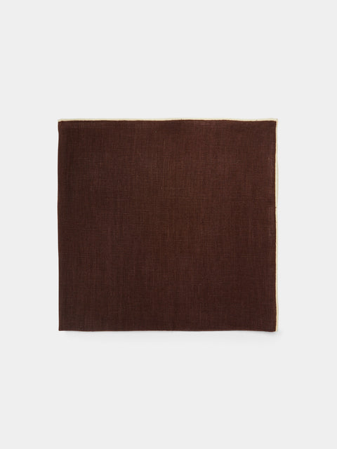 Madre Linen - Hand-Dyed Linen Contrast-Edge Napkins (Set of 4) - Brown - ABASK - 