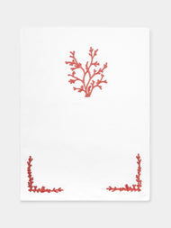 Loretta Caponi - Coral Hand-Embroidered Linen Table Runner -  - ABASK - 