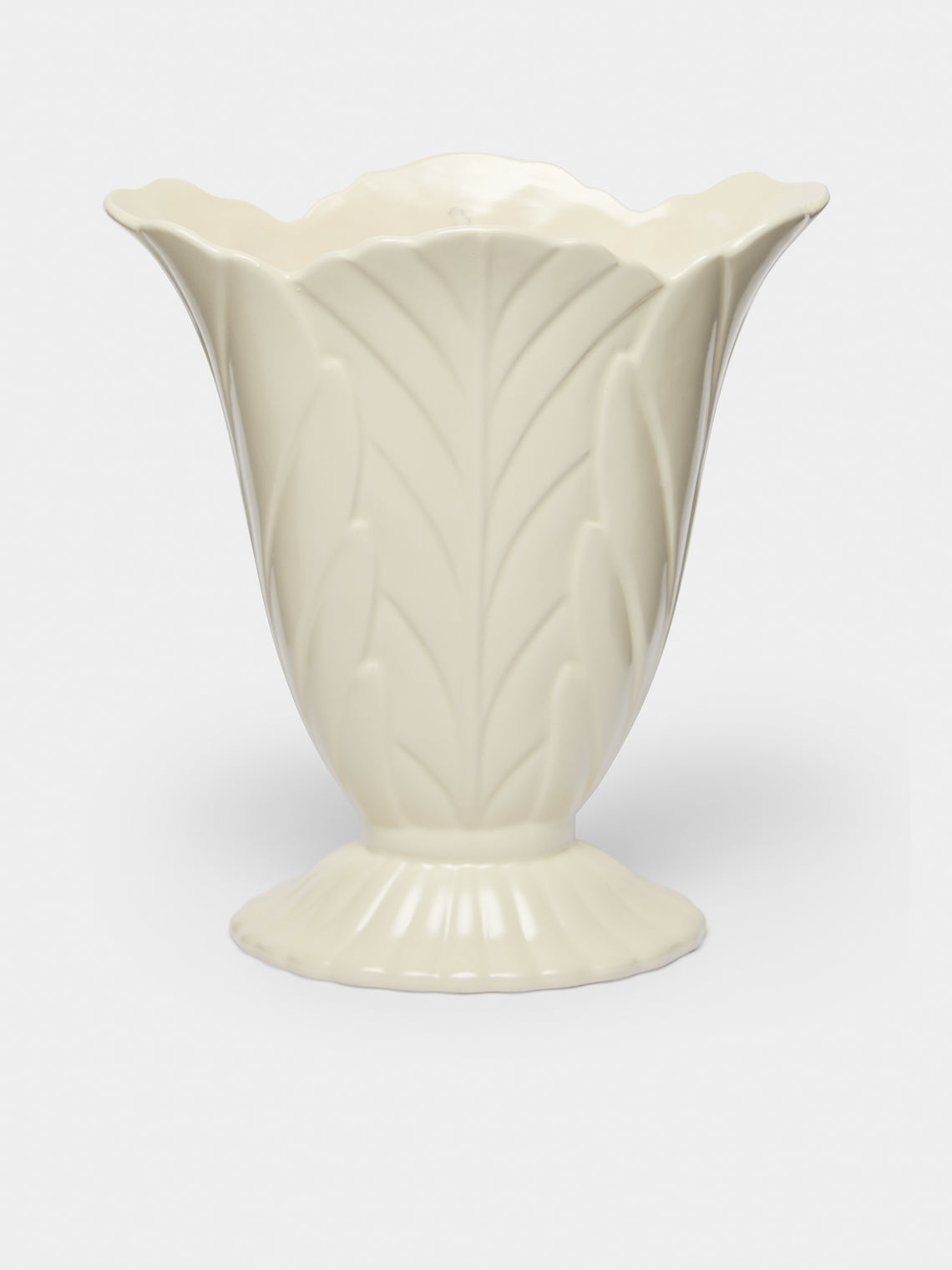 Antique and Vintage - 1930-1940 Leaf Embossed Ceramic Vase - White - ABASK - 
