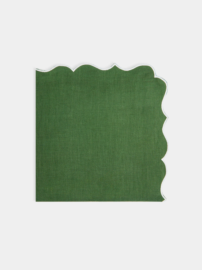 Los Encajeros - Alhambra Embroidered Linen Napkins (Set of 4) - Green - ABASK - 