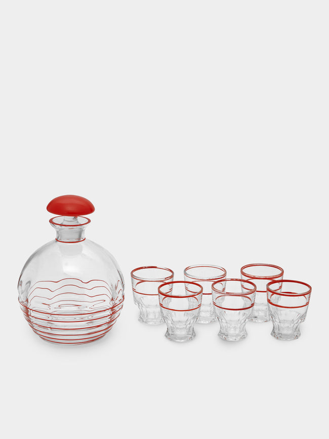 Antique and Vintage - 1950s French Enamel Decanter and Tumblers (Set of 6) -  - ABASK - 
