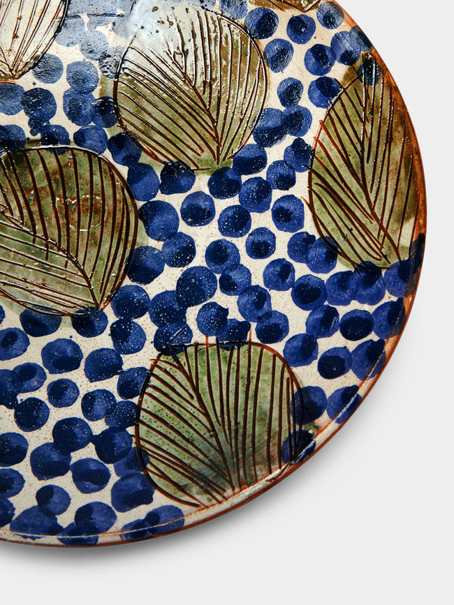 Malaika - Leaves Hand-Painted Ceramic Plates (Set of 4) - Blue - ABASK