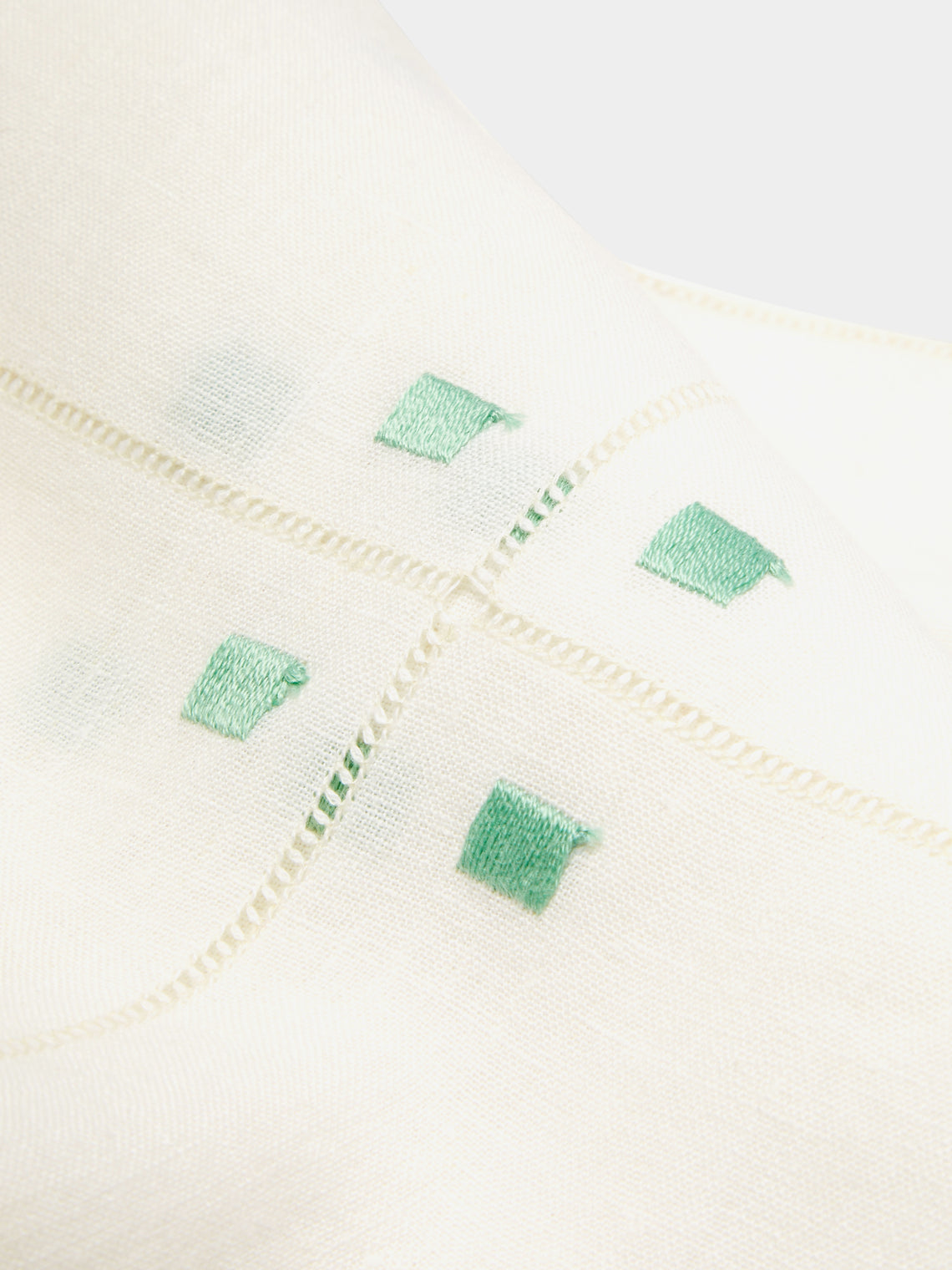 Malaika - Art Deco Hand-Embroidered Linen Tablecloth - Green - ABASK