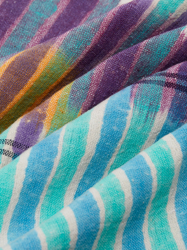 Gregory Parkinson - Midnight Aqua Stripe Block-Printed Cotton Rectangular Tablecloth - Multiple - ABASK