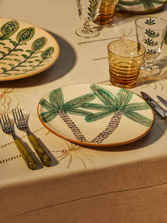 Malaika - Palm Hand-Painted Ceramic Dinner Plates (Set of 4) -  - ABASK