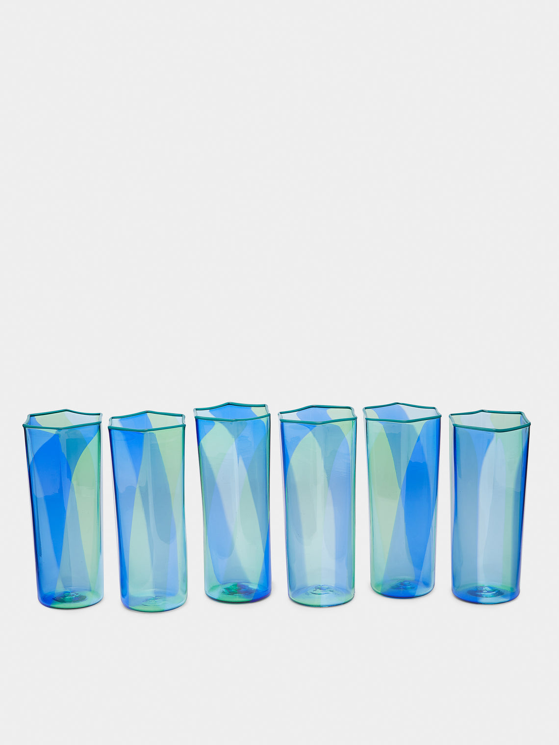 Antique and Vintage - 1970s Murano Hexagonal Glass (Set of 6) - Blue - ABASK
