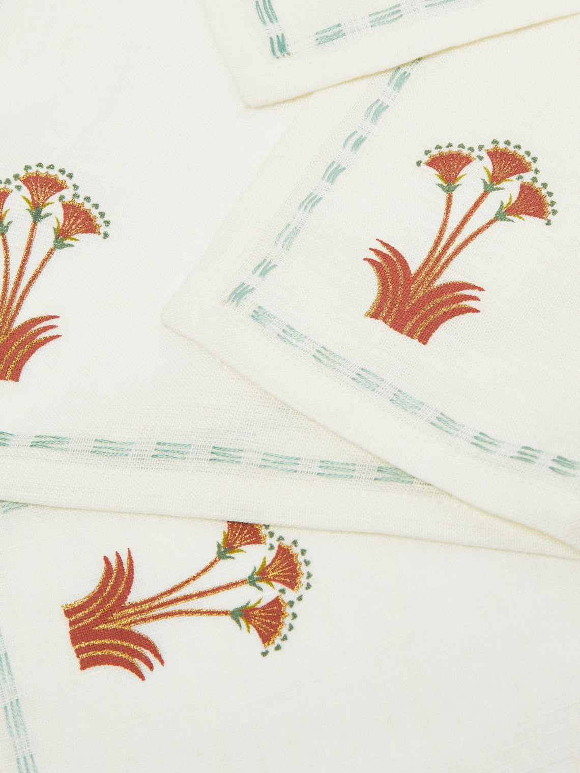 Malaika - Sacred Nile Hand-Embroidered Linen Napkins (Set of 4) - Light Green - ABASK