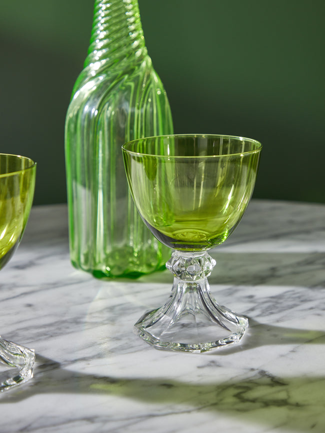 Antique and Vintage - 1930s Val Saint Lambert Crystal Wine Glass (Set of 10) - Green - ABASK