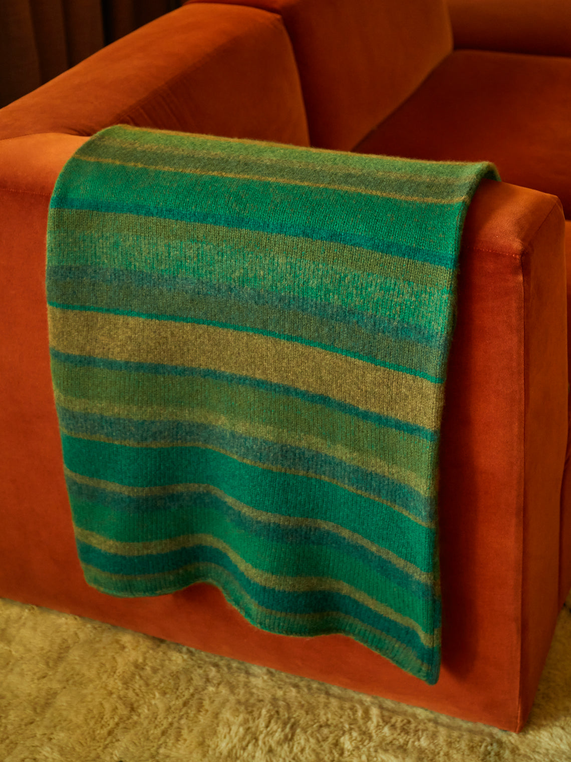 The Elder Statesman - Stripe Super Soft Cashmere Blanket - Green - ABASK
