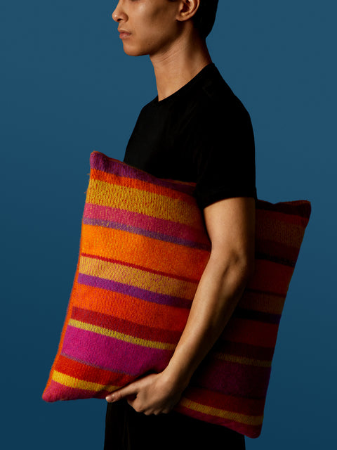 The Elder Statesman - Stripe Super Soft Cashmere Pillow -  - ABASK