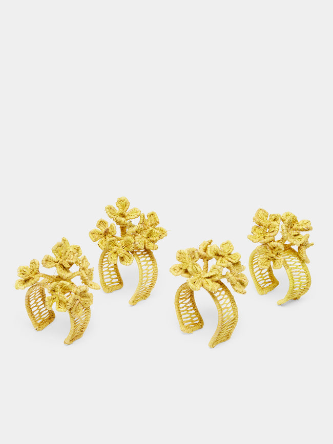 Artesanías del Atlántico - Coral Flower Handwoven Palm Napkin Rings (Set of 4) -  - ABASK