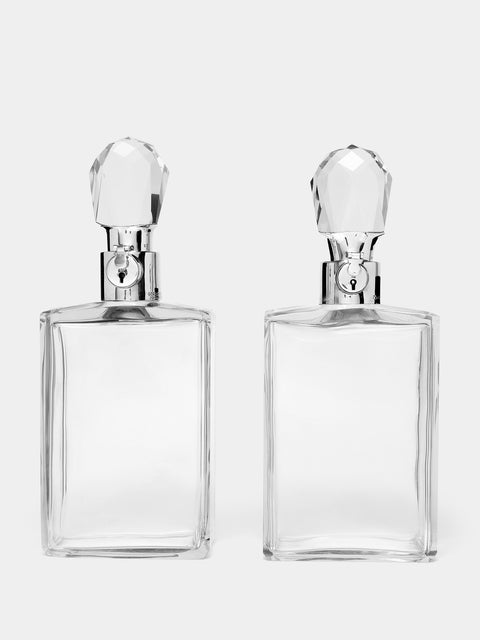 Antique and Vintage - 1930s Silver & Cut Glass Locking Decanter (Set of 2) - Clear - ABASK - 