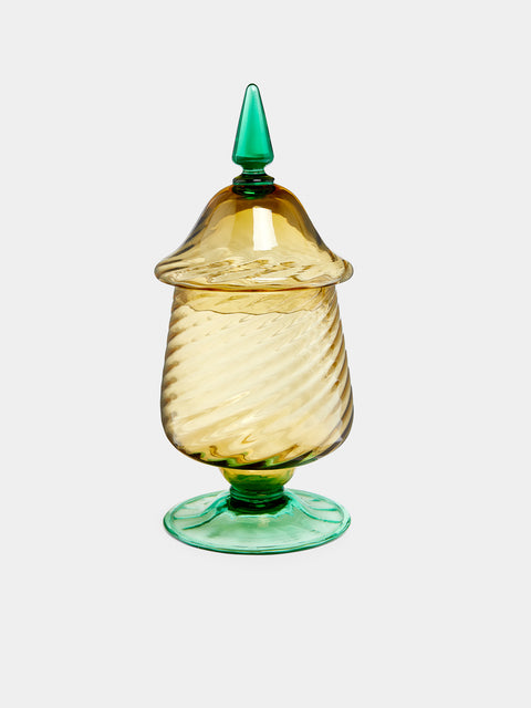 Antique and Vintage - 1925 Steuben Glass Covered Urn - Yellow - ABASK - 