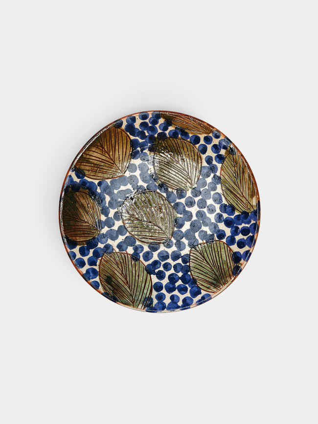 Malaika - Leaves Hand-Painted Ceramic Plates (Set of 4) - Blue - ABASK - 