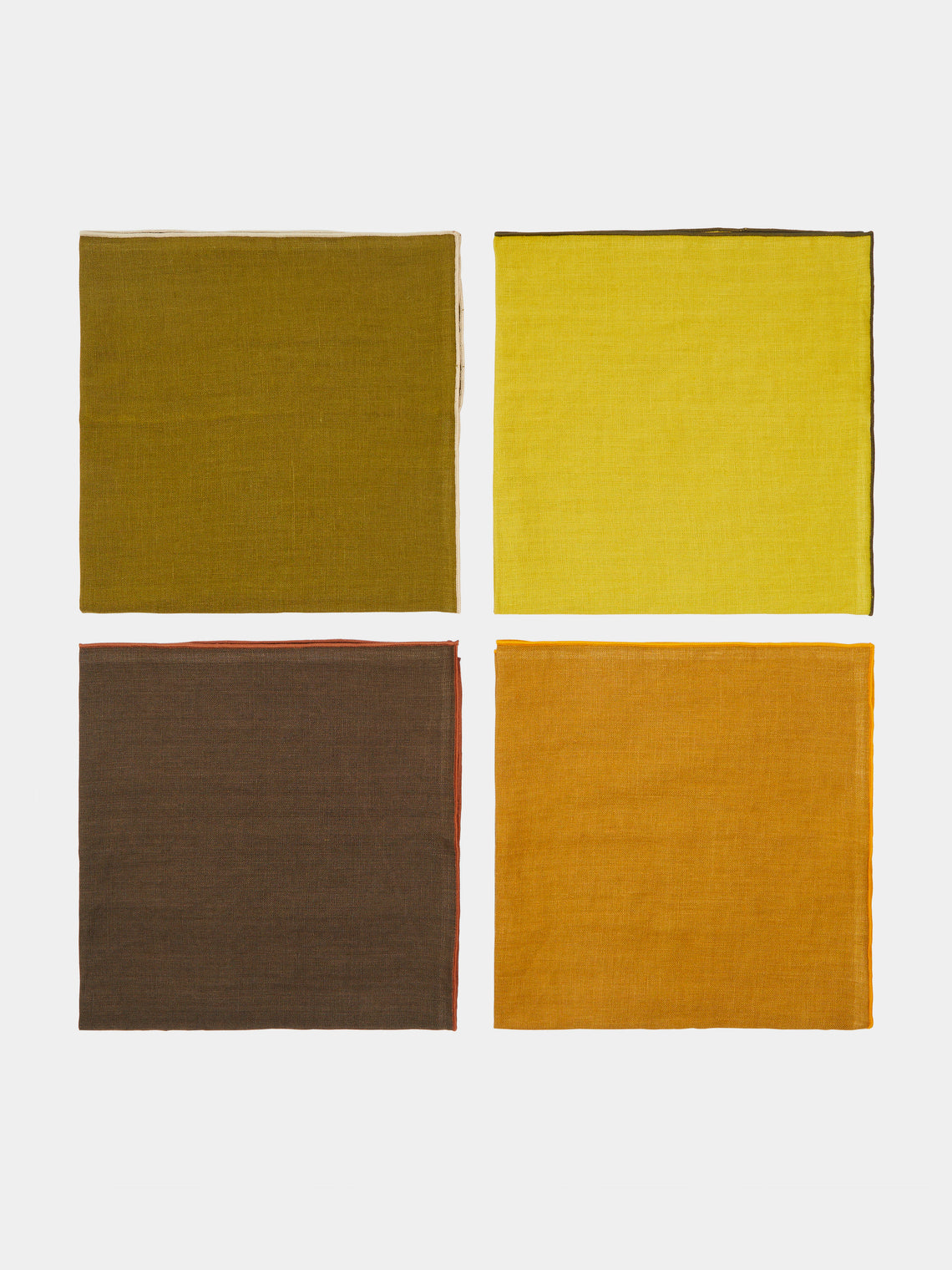 Madre Linen - Hand-Dyed Linen Contrast-Edge Napkins (Set of 4) - Yellow - ABASK - 