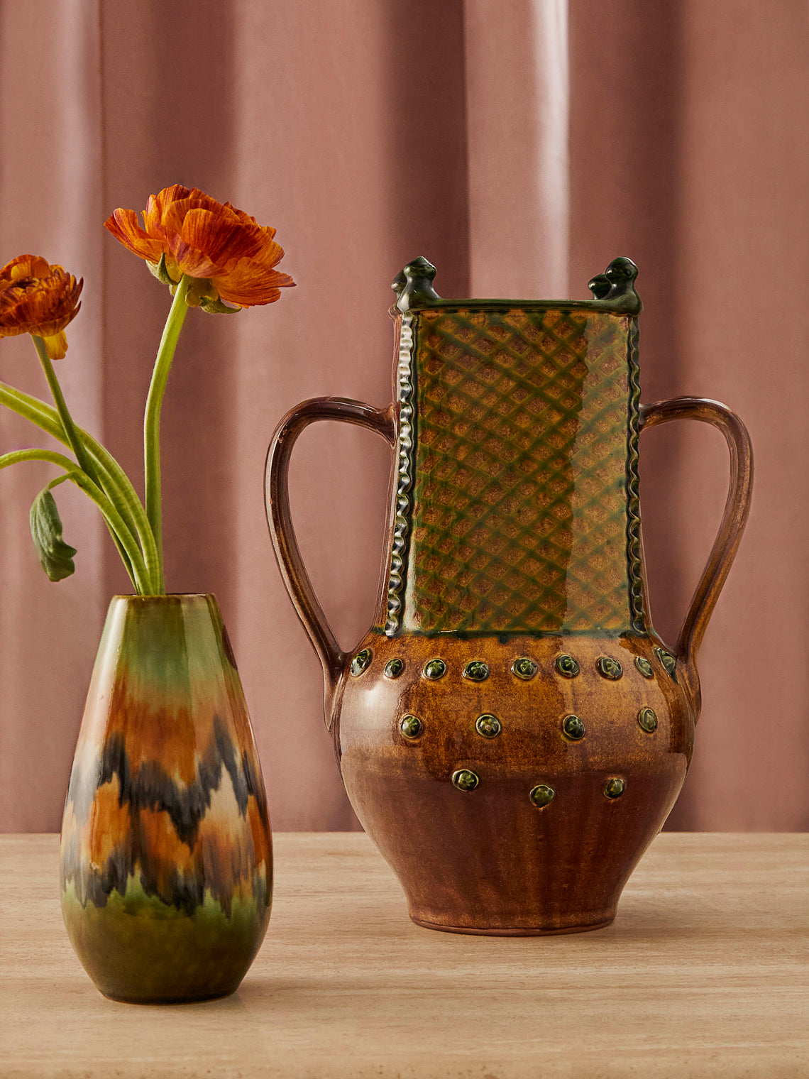 Antique and Vintage - 1950s-1970s Fat Lava Ceramic Vase - Brown - ABASK