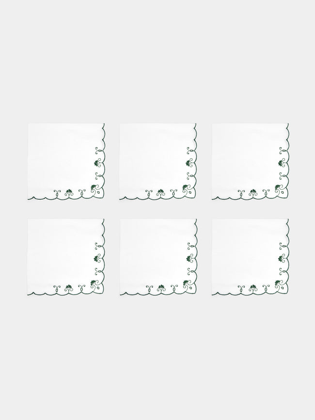 Taf Firenze - Piccoli Ventagli Hand-Embroidered Linen Placemats and Napkins (Set of 6) -  - ABASK