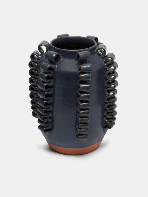 Perla Valtierra - Lola Hand-Glazed Ceramic Medium Vase - Blue - ABASK - 