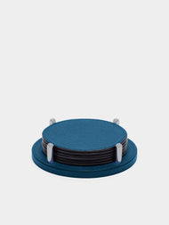 Giobagnara - David Leather Coasters (Set of 6) - Blue - ABASK - 