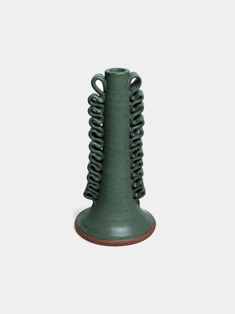 Perla Valtierra - Ribete Hand-Glazed Ceramic Medium Candle Holder - Green - ABASK - 