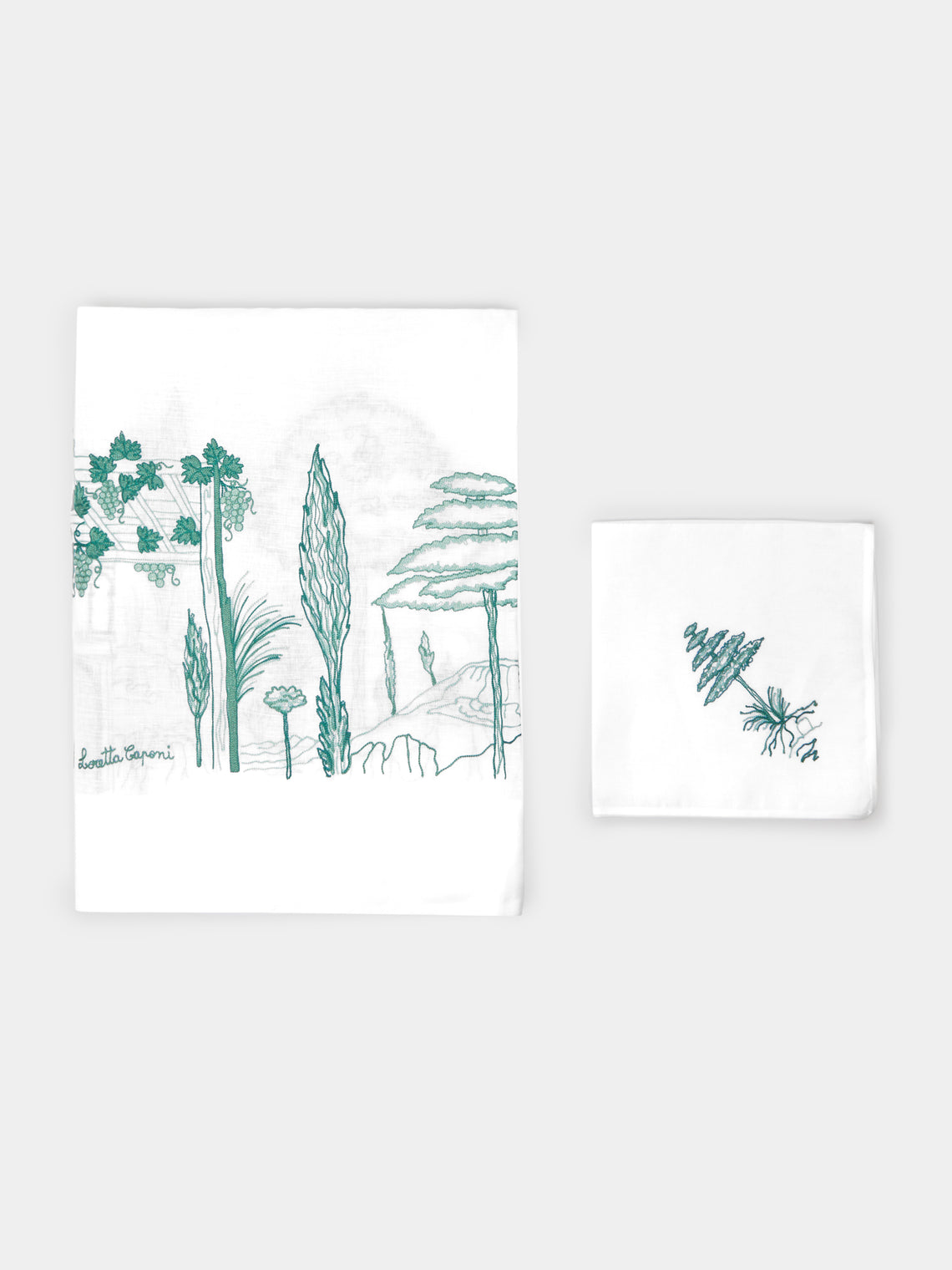 Loretta Caponi - Tuscany Hand-Embroiderd Linen Tablecloth and Napkins (Set of 12) -  - ABASK - 