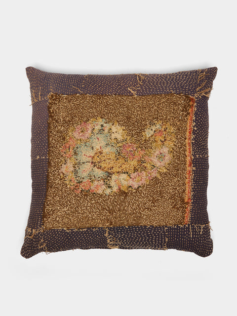 By Walid - 19th-Century Victorian Needlepoint Linen Cushion - Brown - ABASK - 