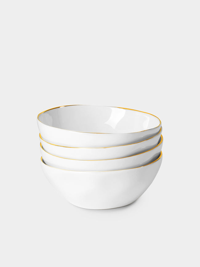 Feldspar - Hand-Painted 24ct Gold and Bone China Ice Cream Bowls (Set of 4) - White - ABASK