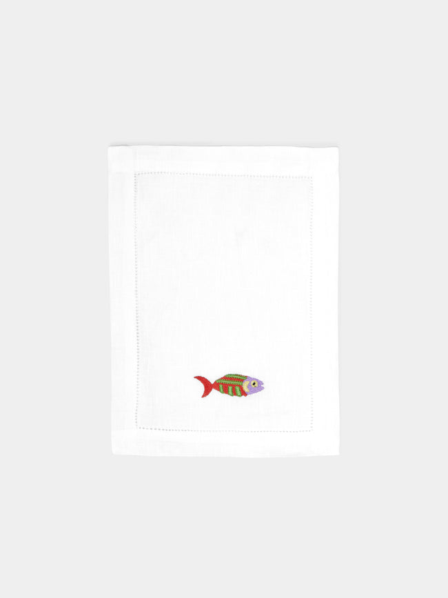 Loretta Caponi - Mendini Fish Hand-Embroidered Linen Cocktail Napkins (Set of 6) -  - ABASK - 