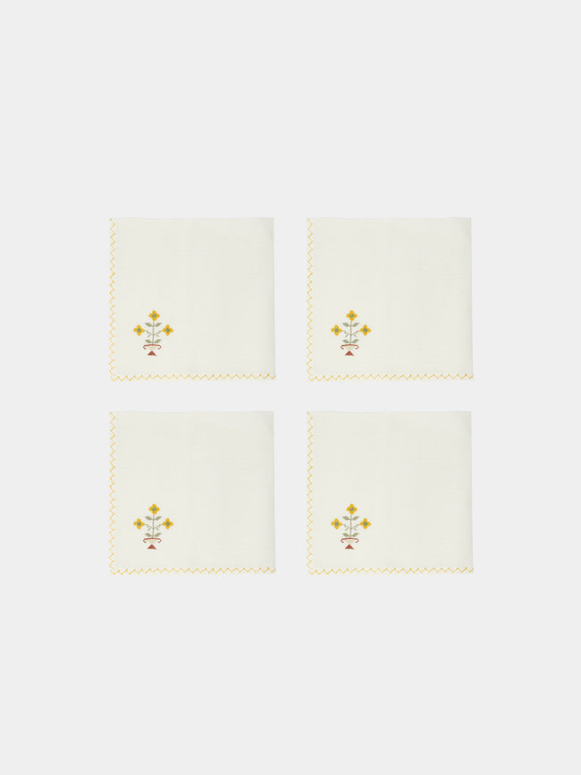 Malaika - Bouquet Hand-Embroidered Linen Napkins (Set of 4) -  - ABASK