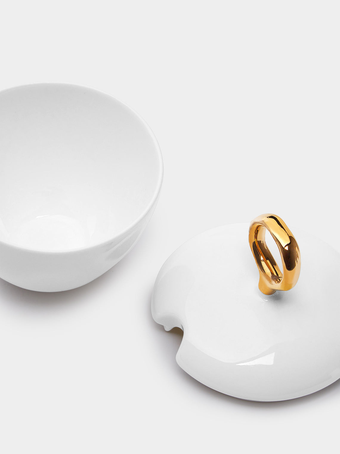 Feldspar - Hand-Painted 24ct Gold and Bone China Sugar Bowl - White - ABASK