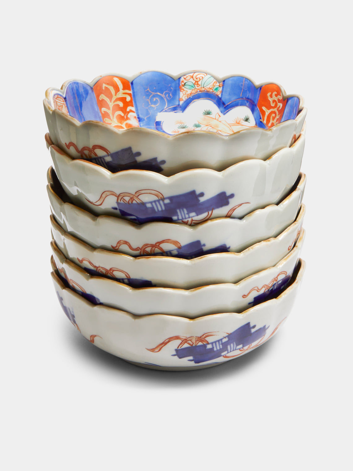 Antique and Vintage - Japanese Imari Fluted Ceramic Bowl (Set of 6) - Multiple - ABASK