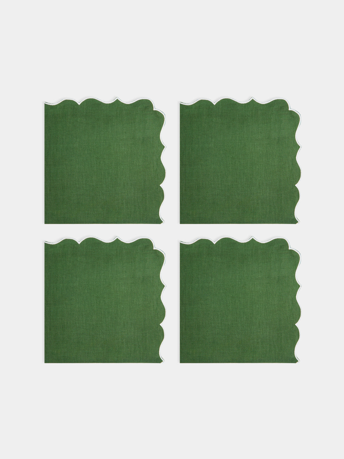 Los Encajeros - Alhambra Embroidered Linen Napkins (Set of 4) - Green - ABASK