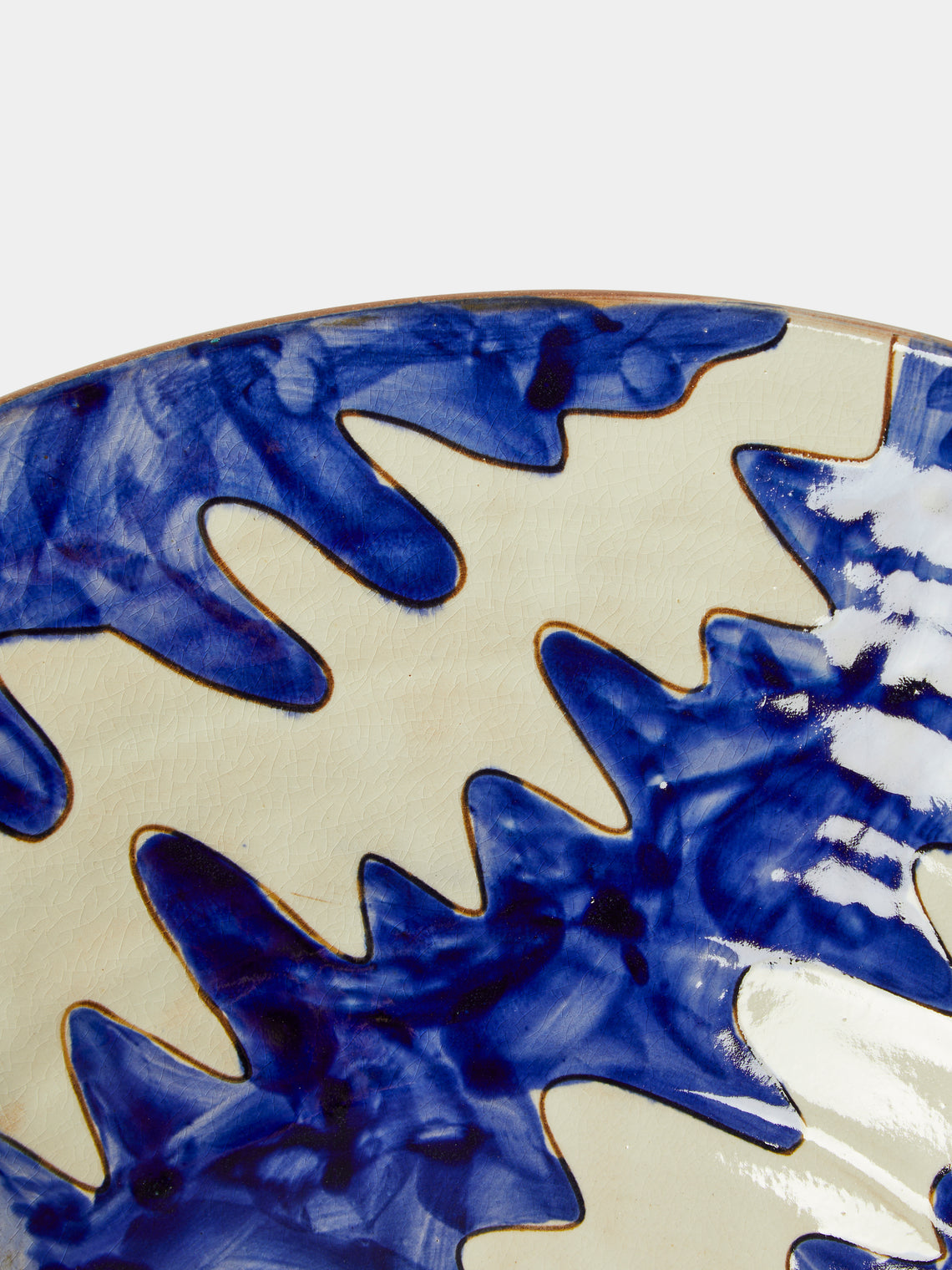 Malaika - Stencil Hand-Painted Ceramic Serving Bowl - Blue - ABASK