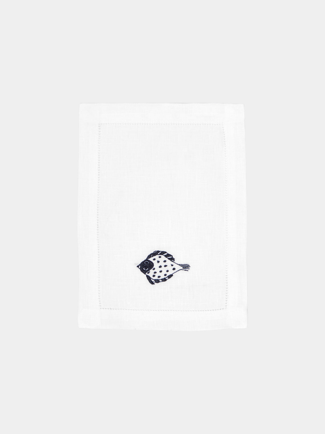 Loretta Caponi - Mendini Fish Hand-Embroidered Linen Cocktail Napkins (Set of 6) - White - ABASK - 