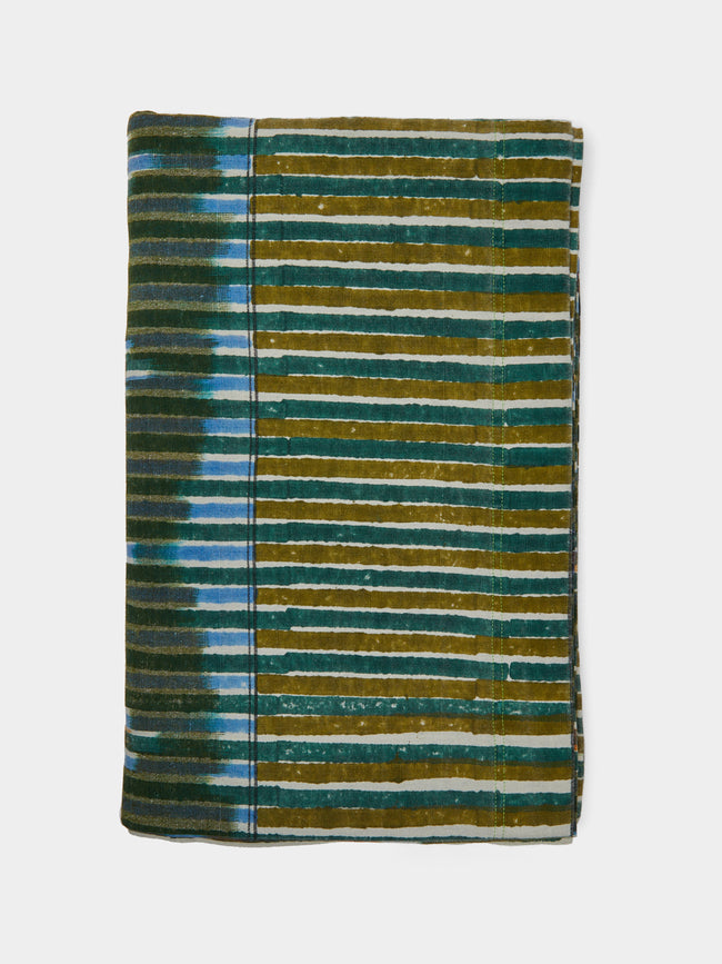 Gregory Parkinson - Petal Stripe Block-Printed Cotton Rectangular Tablecloth - Multiple - ABASK - 